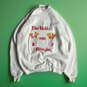 Vintage 1984 Christmas Crewneck Sweatshirt Bells Are Ringing Large White USA